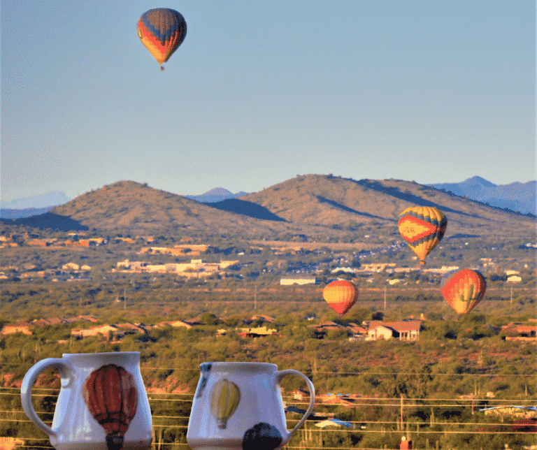 Morning hot air balloons in the sky