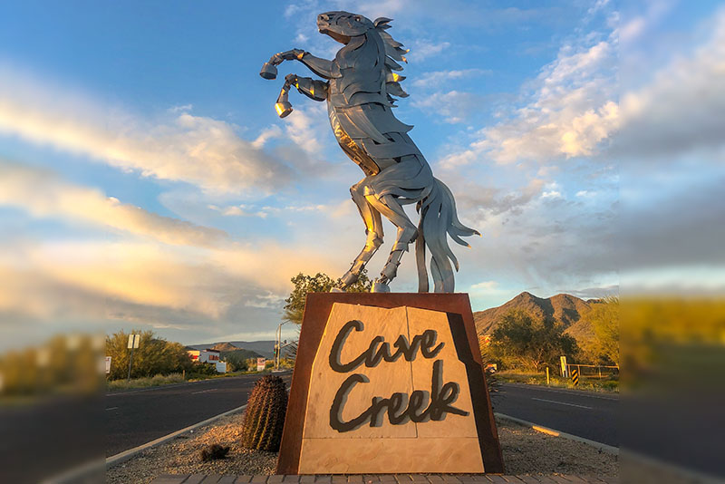 Steel Rearing Horse Cave Creek Sign